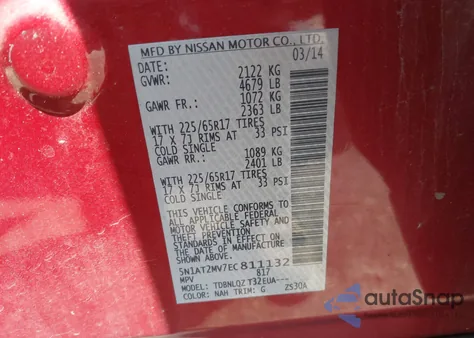 2014 Nissan Rogue Sv from USA, damaged, VIN 5N1AT2MV7EC811132
